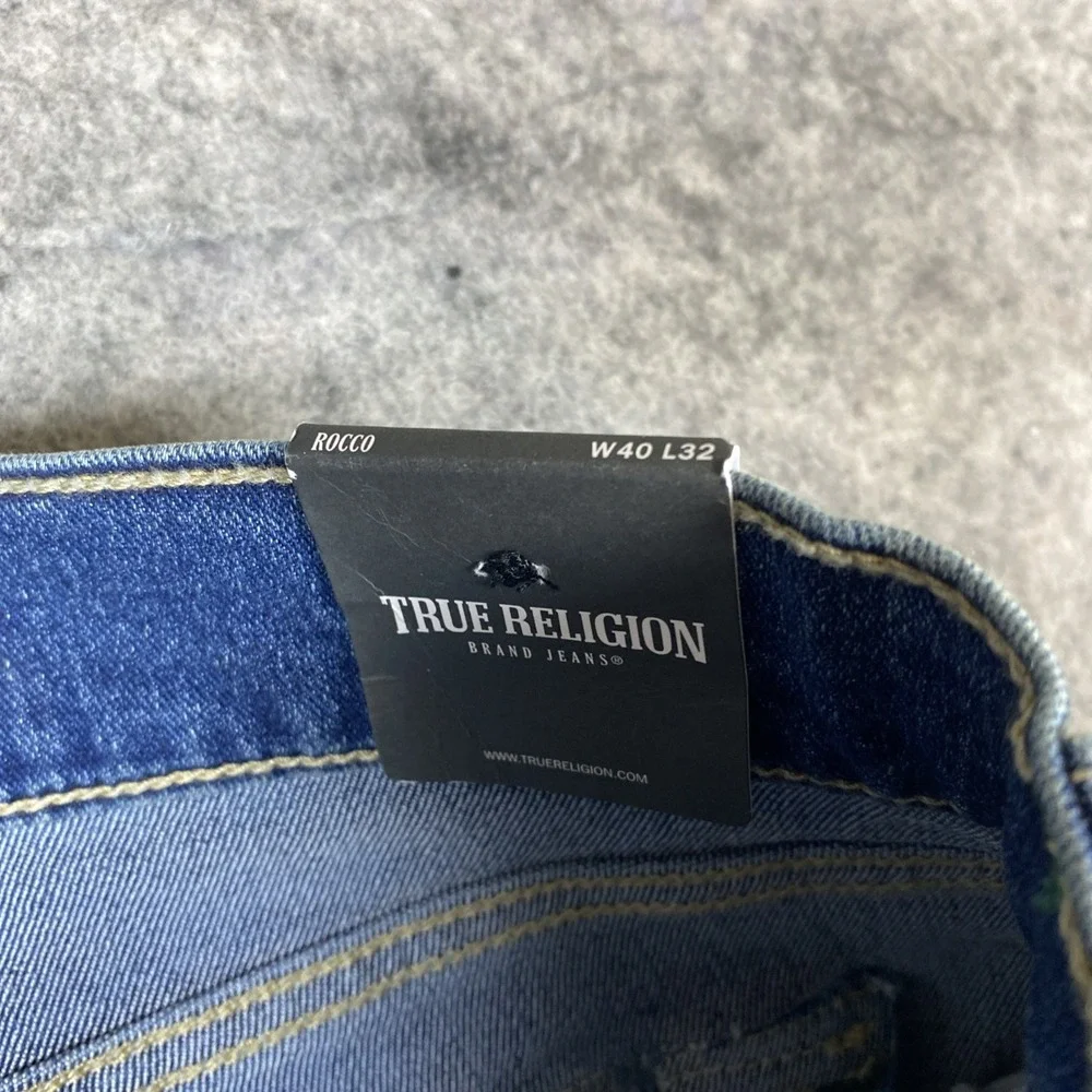 NWT True‎ Religion Rocco Relaxed Skinny Jeans Mens 40x32 Blue Straight Leg Denim
